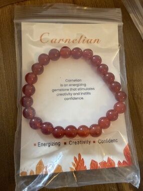 Beaded Stretch Bracelet — Red Gemstone